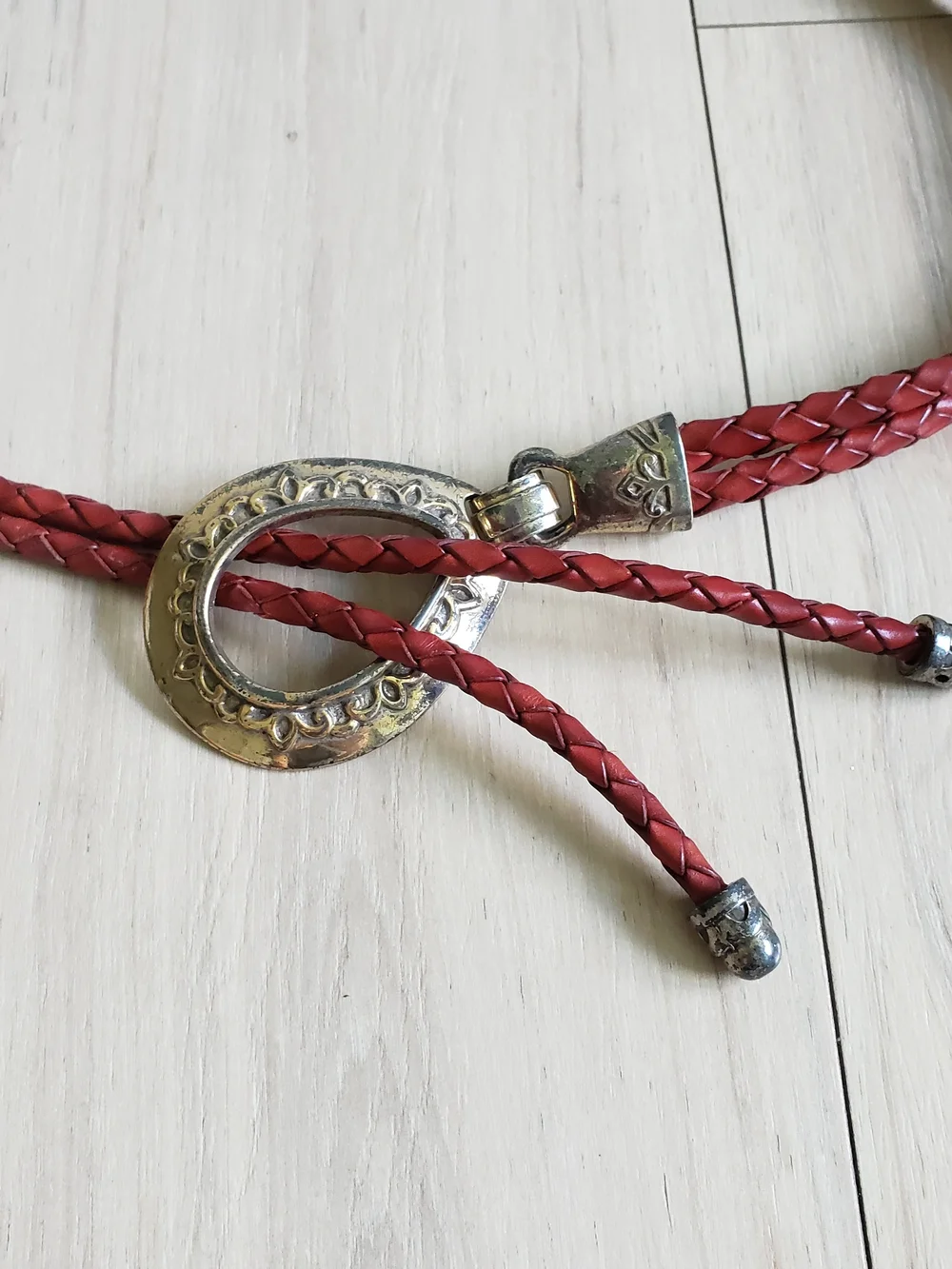 Vintage‎ Braided Red Leather Sling Western Knot Belt Silver-Tone Hardware 1994